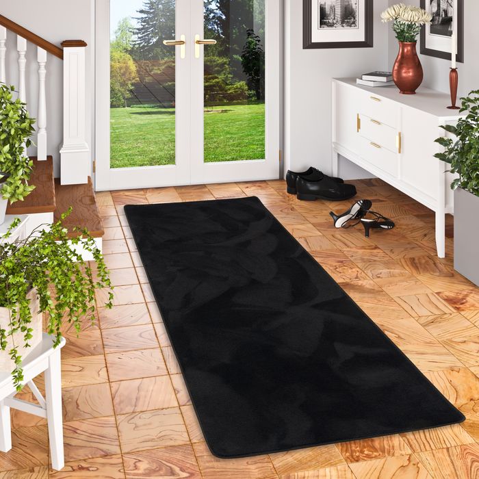 Hochflor Super Soft Teppich Läufer Deluxe Schwarz
