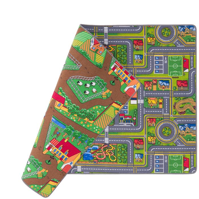 Tapis pour enfants à motifs de rue, réversible, ferme et aventures