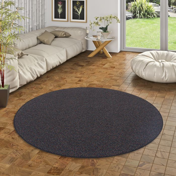 Schlingen Teppich Alma Schwarz Meliert Rund