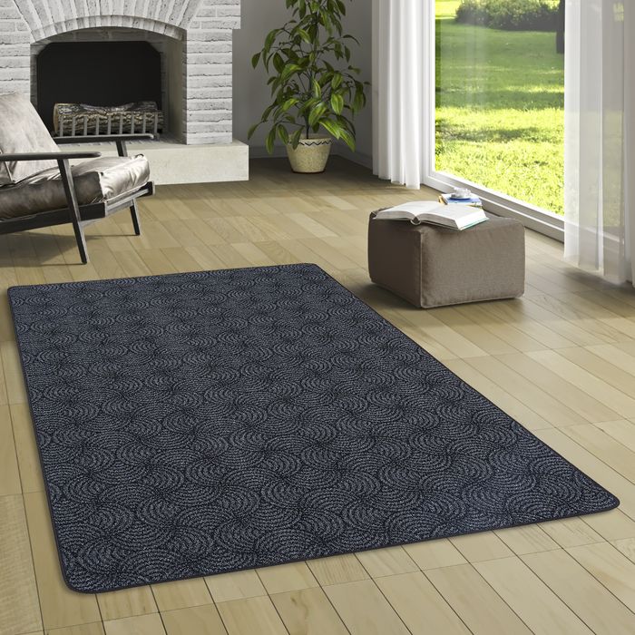 Feinschlinge Designer Teppich Circle Schwarz Grau