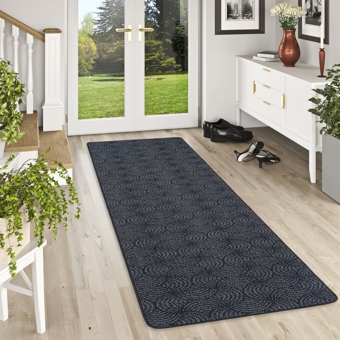 Tapis coureur fine boucle design Circle noir gris