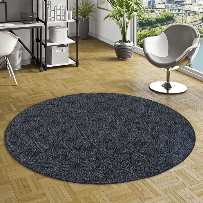 Feinschlinge Designer Teppich Rund Circle Schwarz Grau