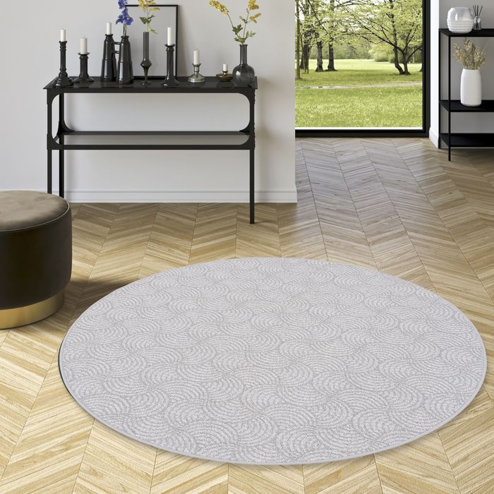 Feinschlinge Designer Teppich Rund Circle Grau