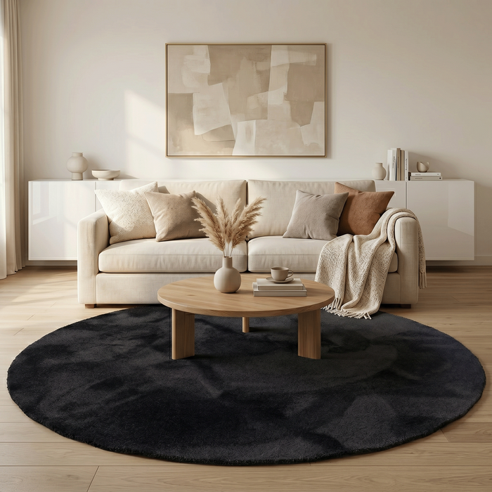 Super Soft Hochflorteppich Livorno Schwarz Rund