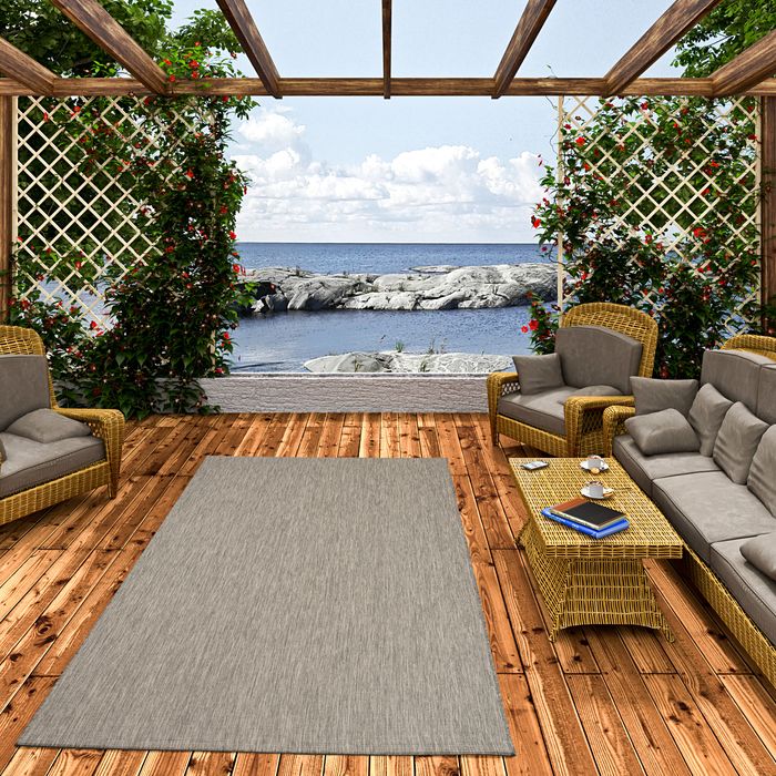 In- und Outdoor Teppich Flachgewebe Carpetto Uni Anthrazit Mix