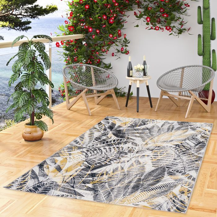 Tapis Intérieur et Extérieur Malibu Gris Anthracite Jaune Moutarde