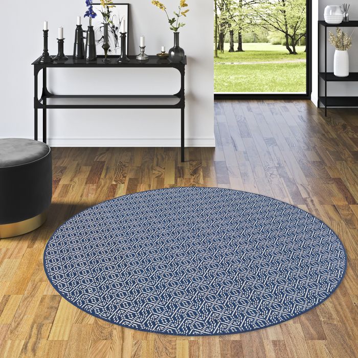 In- und Outdoor Teppich Beidseitig Cape Cod Dunkelblau Trend Rund