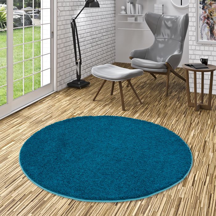 Luxus Hochflor Langflor Teppich Milano Petrol Rund