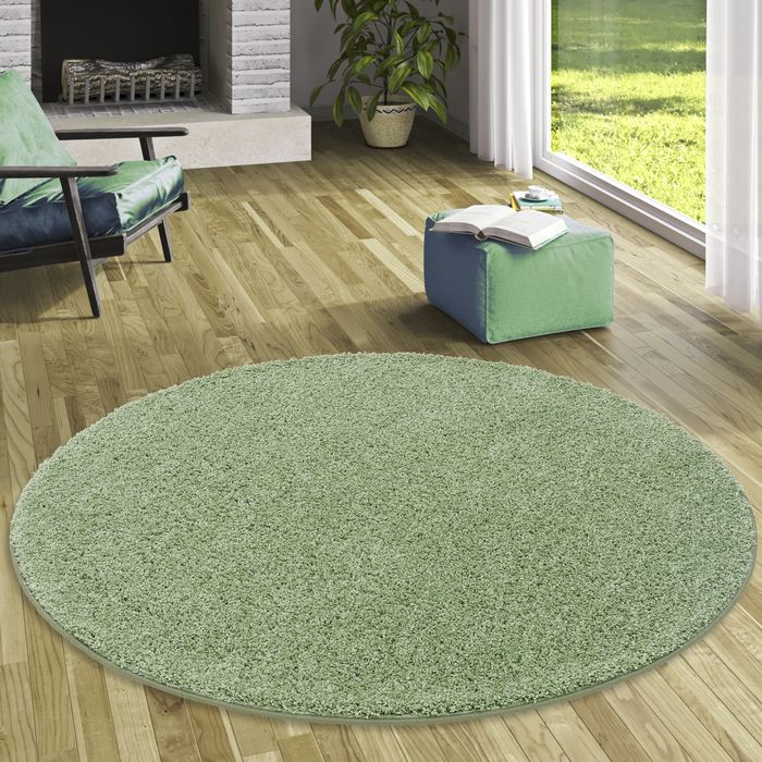 Luxus Hochflor Langflor Teppich Milano Mintgrün Rund