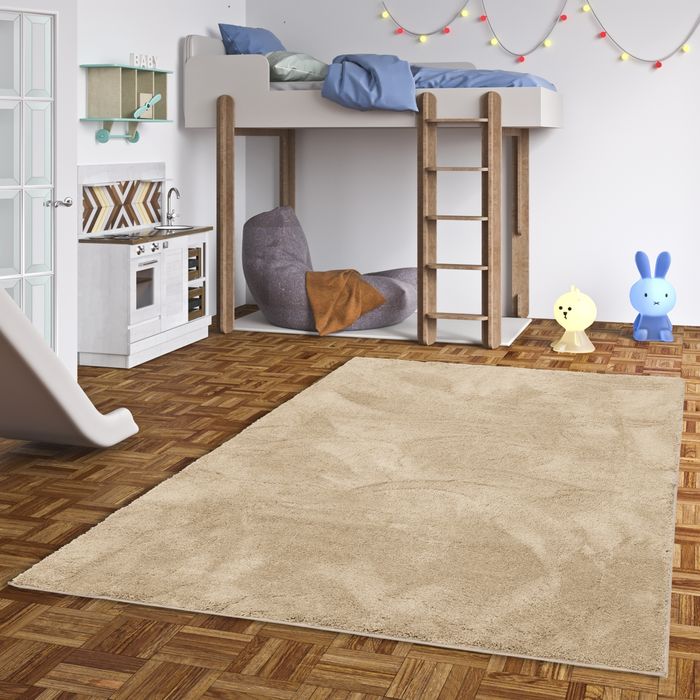 Super Soft Kinder Hochflor Teppich Silky Kids Beige