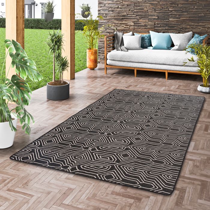In- und Outdoor Teppich Beidseitig Newport Boho Schwarz Weiss
