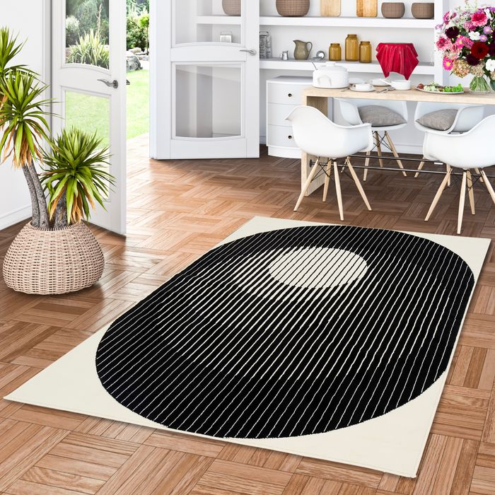 Designer Teppich Passion Circle Schwarz Weiss