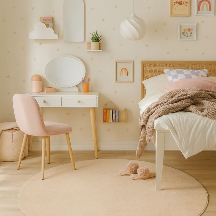 Tapis pour enfants rond en velours Joy Kids beige