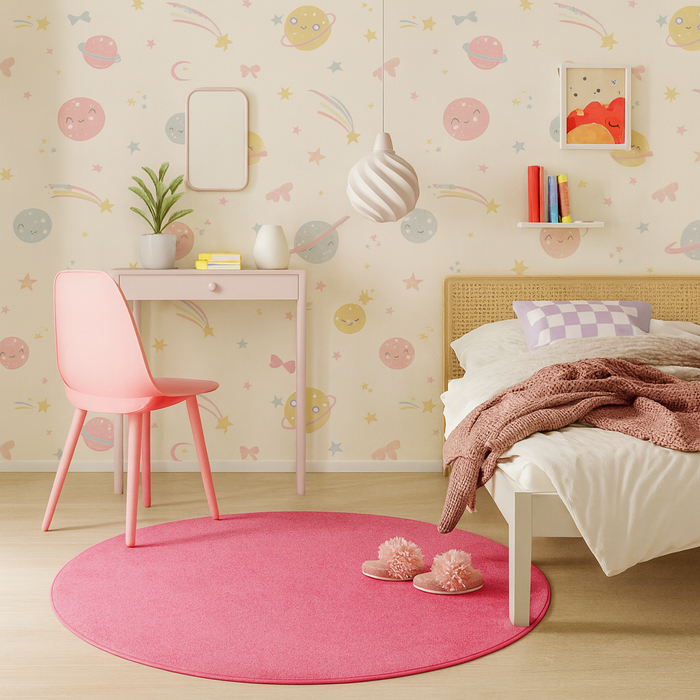 Velours Kinderteppich Joy Kids Pink Rund