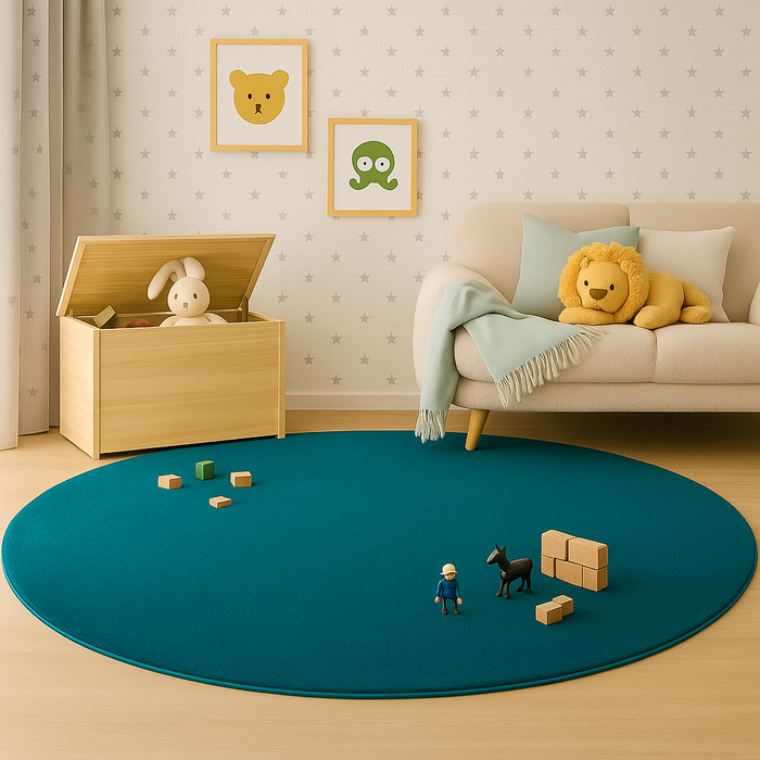 Velours Kinderteppich Joy Kids Petrol Rund