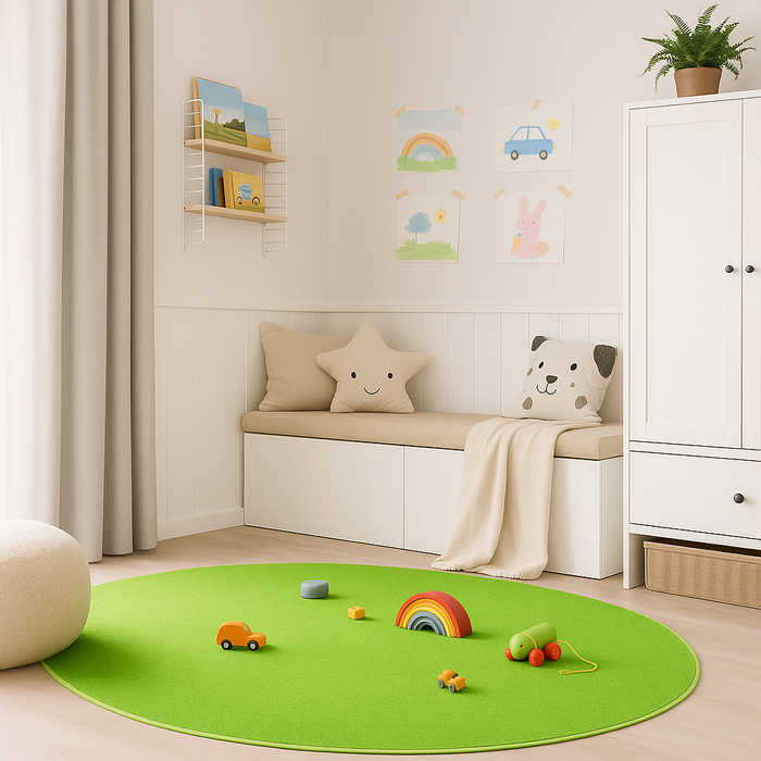 Velours Kinderteppich Joy Kids Grasgrün Rund