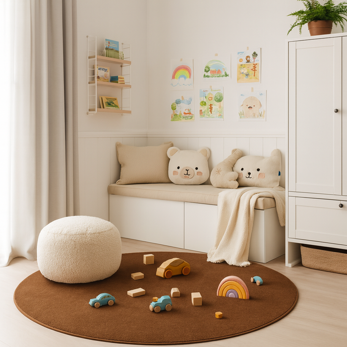 Velours Kinderteppich Joy Kids Braun Rund