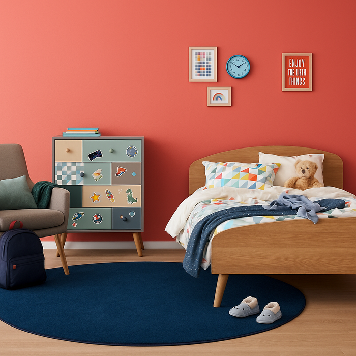 Velours Kinderteppich Joy Kids Dunkelblau Rund