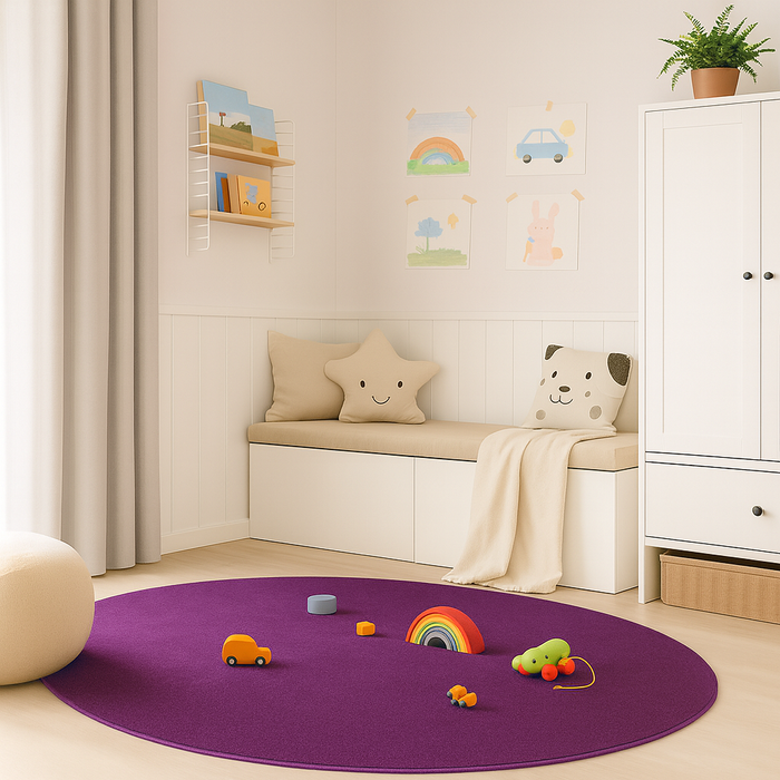 Velours Kinderteppich Joy Kids Lila Rund