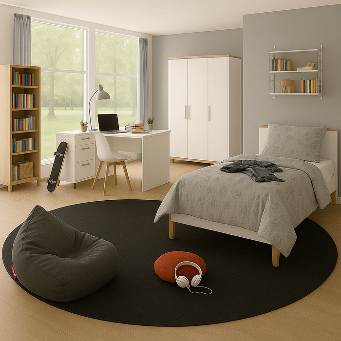Velours Kinderteppich Joy Kids Schwarz Rund