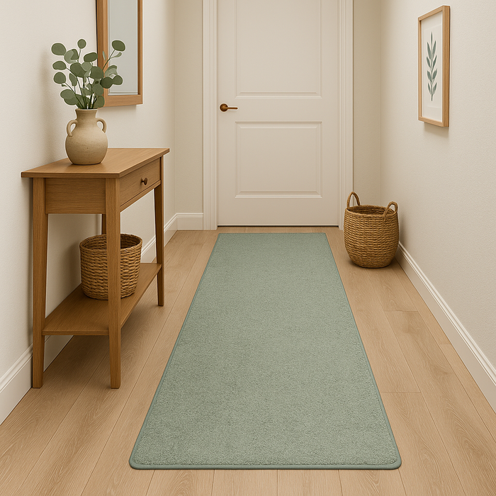 Tapis couloir velours à poils longs Mona vert menthe