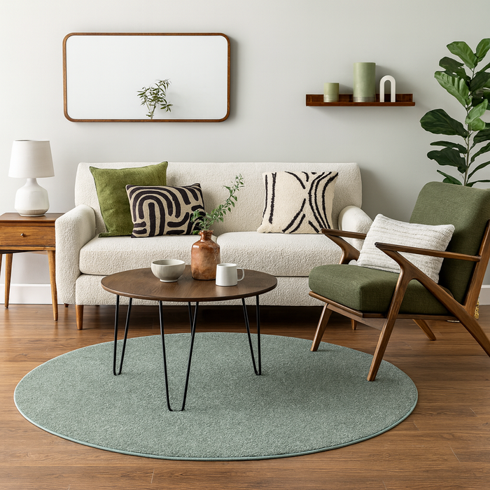 Hochflor Velours Teppich Mona Mintgrün Rund