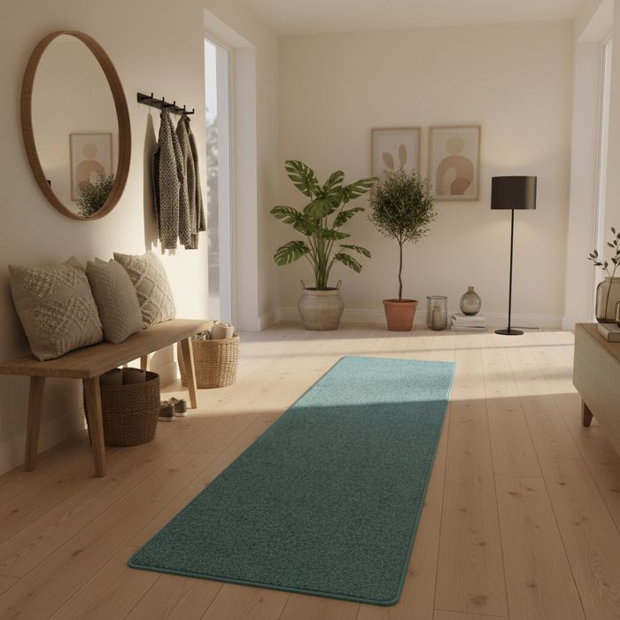 Tapis coureur en velours à poils longs Mona pétrole
