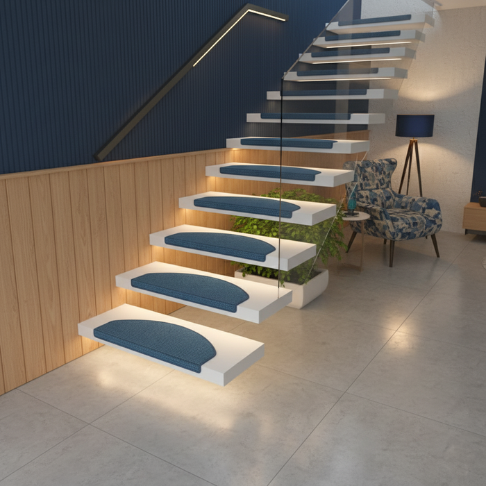 Tapis de marche en tissu plat bleu (demi-rond)