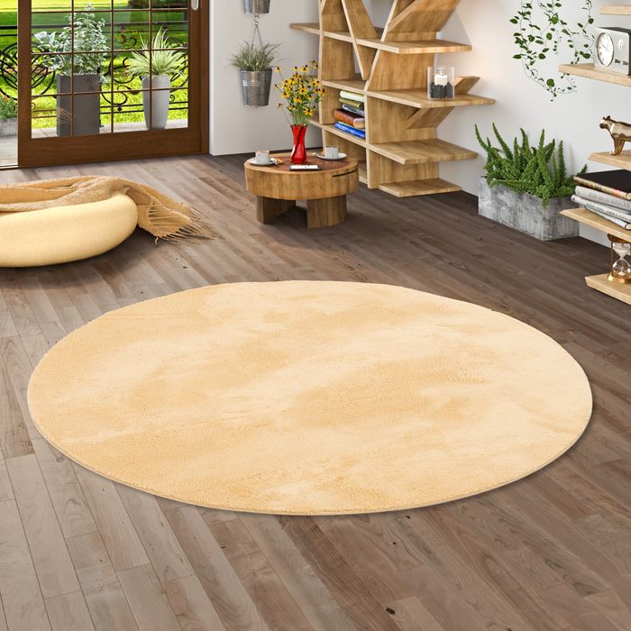 Pearl - Tapis de luxe en fourrure synthétique super douce - Jaune - Rond