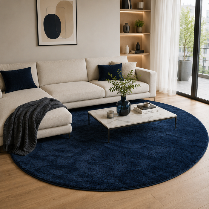 Luxus Super Soft Fellteppich Pearl Dunkelblau Rund
