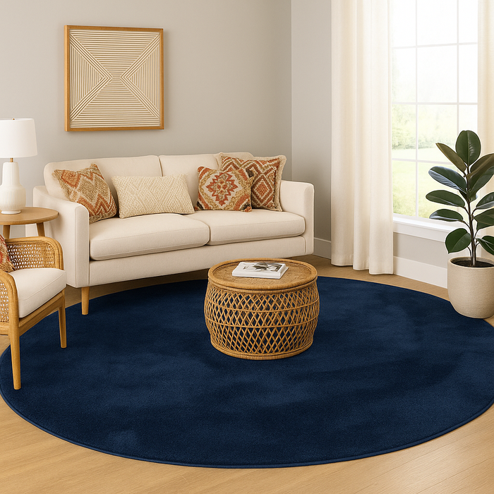 Tapis en fausse fourrure luxueux super doux Pearl bleu foncé rond
