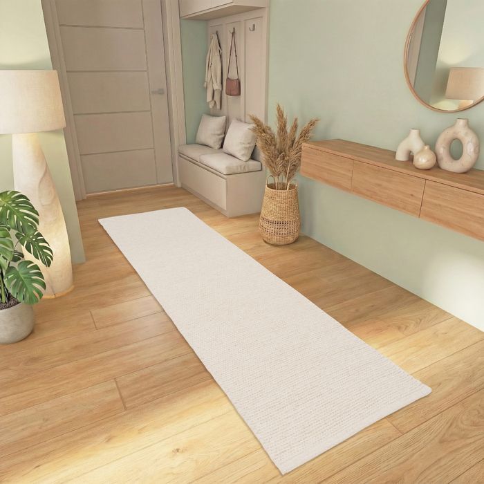 Natur Teppich Läufer Wolle Skara Creme