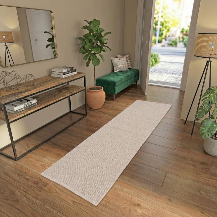 Natur Teppich Läufer Wolle Skara Beige