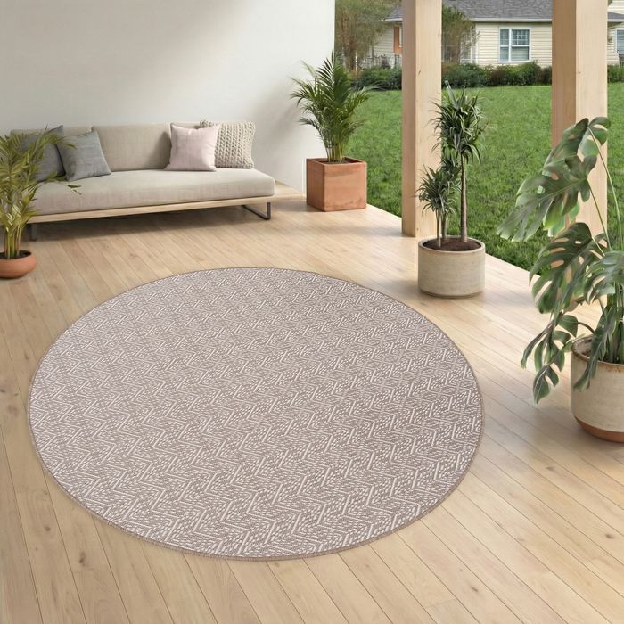 Tapis intérieur et extérieur réversible Cape Cod Taupe Trend Rond