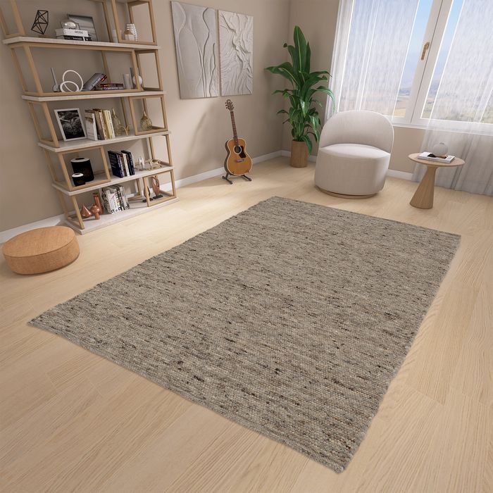 Natur Teppich Wolle Alaska Anthrazit Braun Meliert