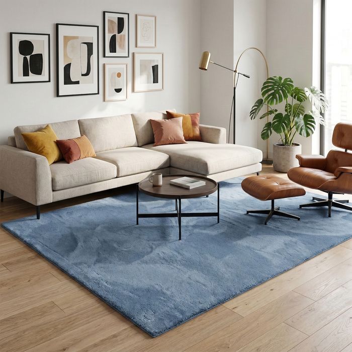 Tapis Fausse Fourrure Luxe Ultra Doux Pearl Bleu