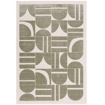 Designer Hochflor Teppich Nosy Geometric Grün Creme