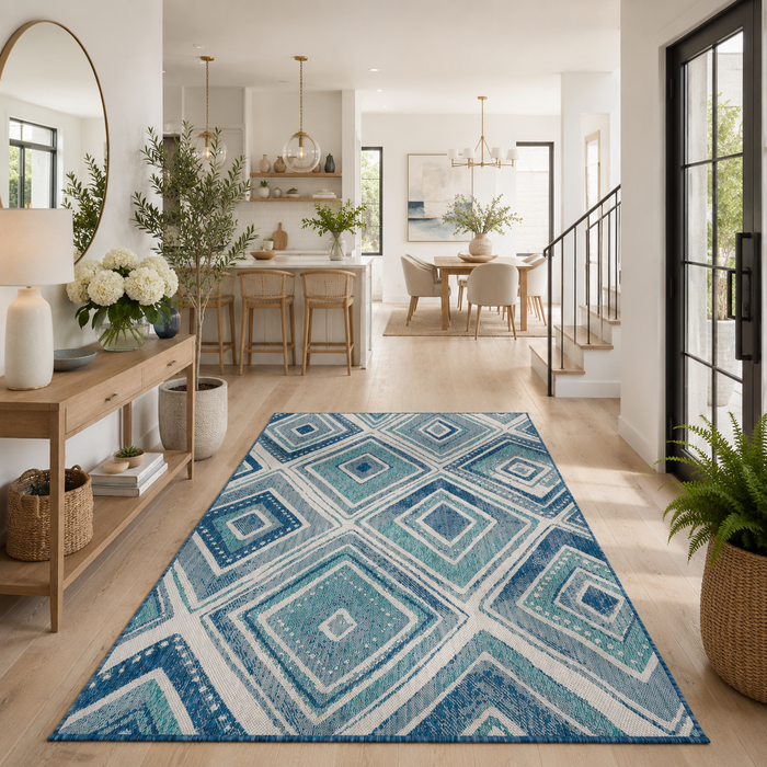In- & Outdoor Teppich Carpetto Petrol Rauten