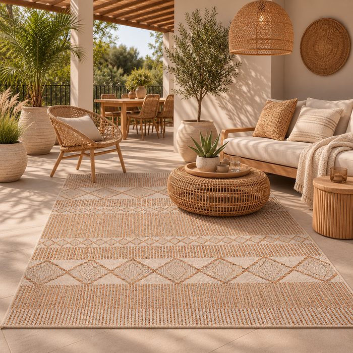 Panama In- & Outdoor Teppich Nuss Stripes Flachgewebe