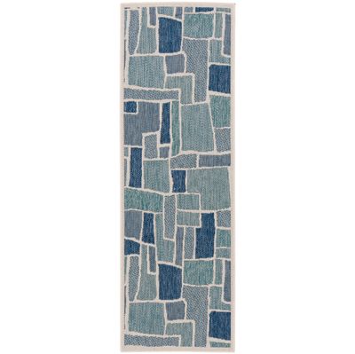 Carpetto In- & Outdoor Teppichläufer Petrol Türkis Mosaik