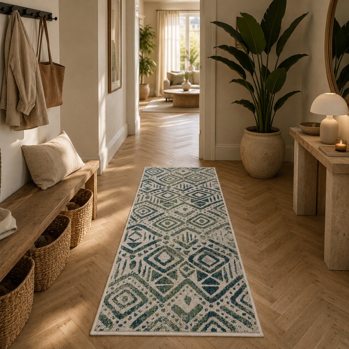 Carpetto In- & Outdoor Teppichläufer Ethno Verlauf Grün