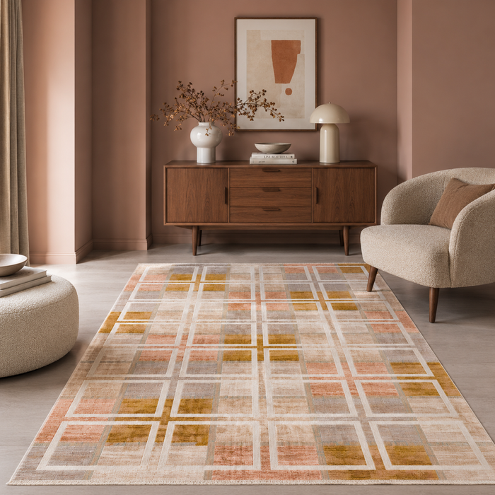 Sorena Teppich Beige Creme Karo