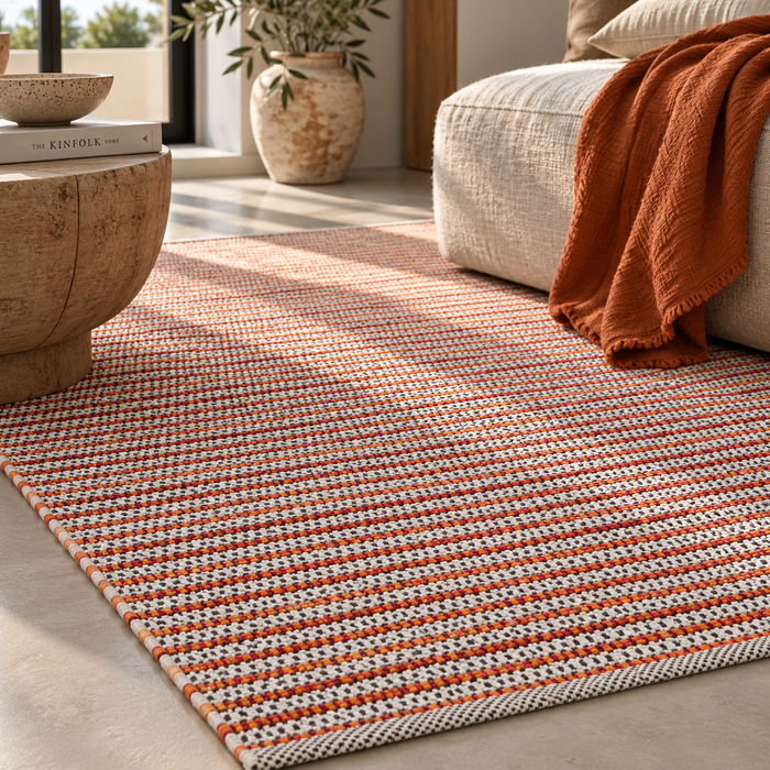 Teppich Sandy Baumwolle Rot Orange Stripes Handgewebt