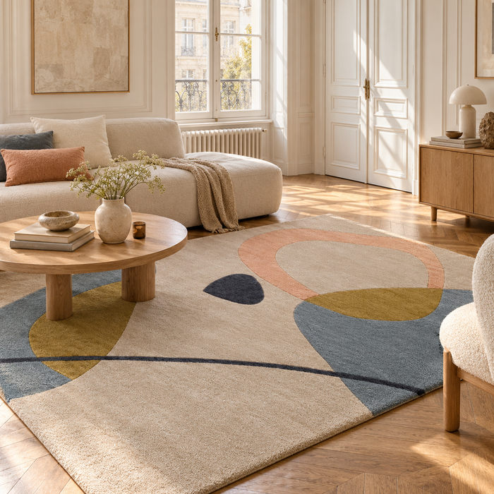 Teppich Wolle Modern Jane Creme Blau