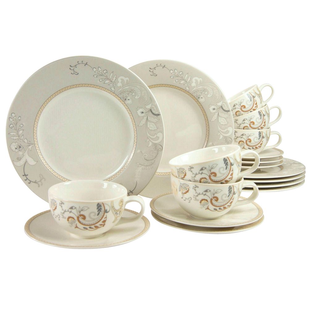 CreaTable 16663 Kaffeeservice Palacio 2 für 6 Personen, Porzellan, beige (1 Set, 18-teilig)