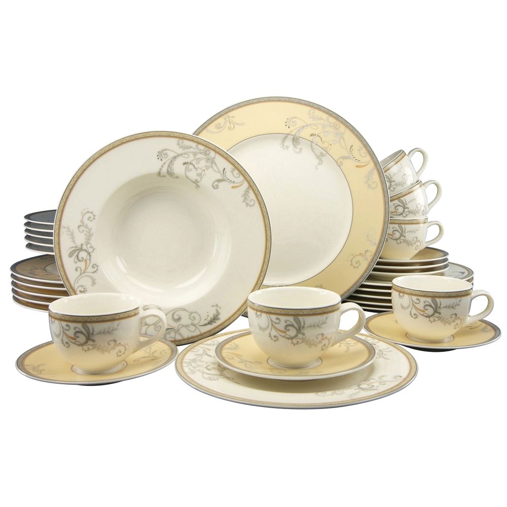 CreaTable 17803 Kombiservice Villi Medici für 6 Personen, Steingut, rund, beige (1 Set, 30-teilig)