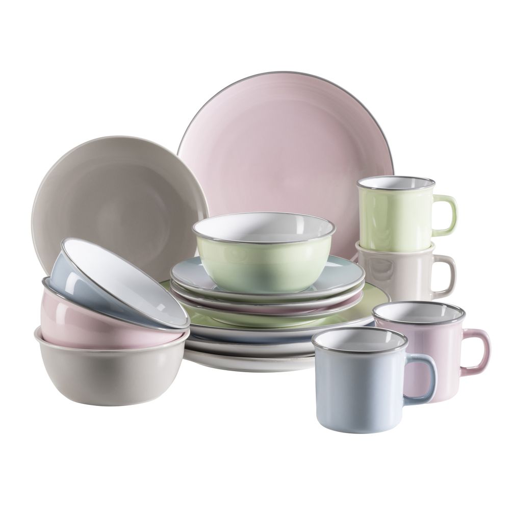 Mäser 931447 Maila Buntes Vintage-Geschirr-Set aus Keramik für 4 Personen, modernes Geschirrset im Retro-Look, Steinzeug, mehrfarbig, 16-teilig (1 Set)