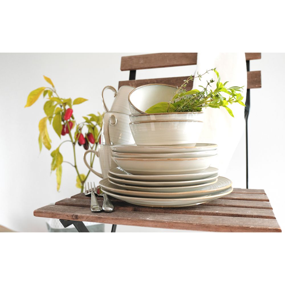 Mäser 931512 Nottingham Vintage Geschirr-Set für 4 Personen, Kombi-Service im Retro-Look, Steinzeug, beige, 20-teilig (1 Set)