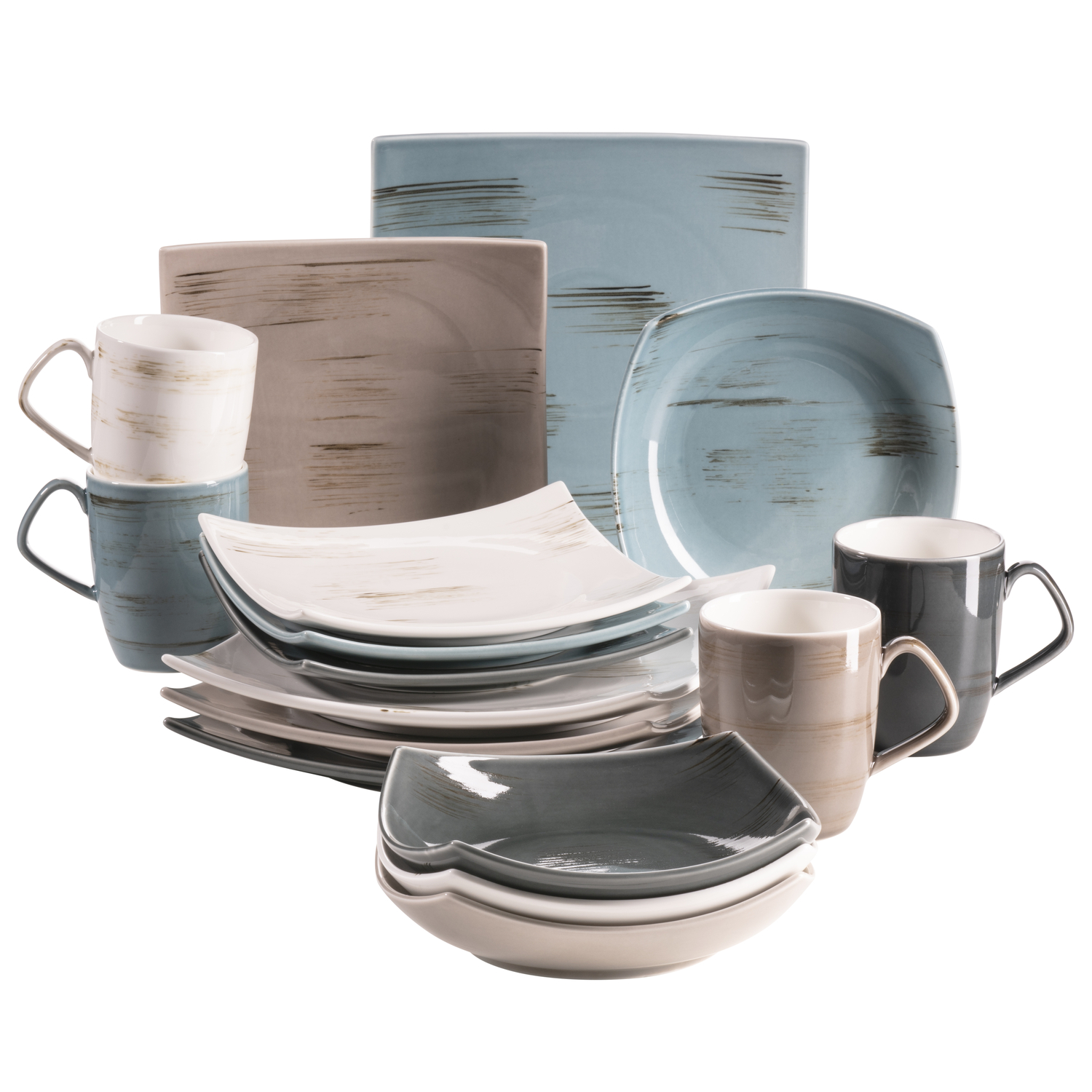 Mäser 931448 Derby Premium Geschirr-Set mit eckigen Tellern für 4 Personen in Gastronomie-Qualität, modernes Kombi-Service in bunten Pastellfarben, Durable Porzellan, bunt, 16-teilig (1 Set)