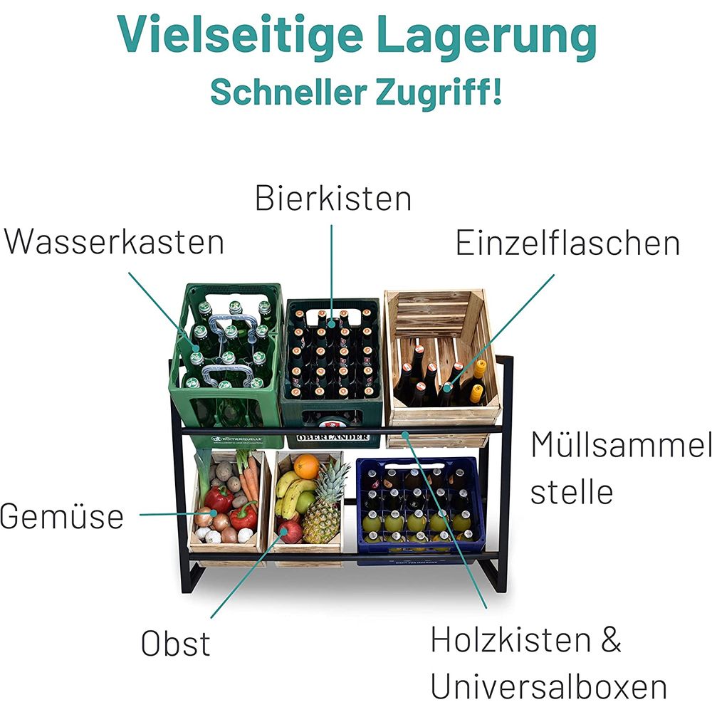 D&D Living Getränkekistenregal, freistehend & stabil, Metall, 104 x 32 x 82 cm, schwarz